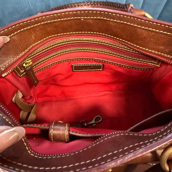 Dooney & Bourke Florentine Leather Satchel – Brown, Tassels, Crossbody Strap - Picture 8 of 15